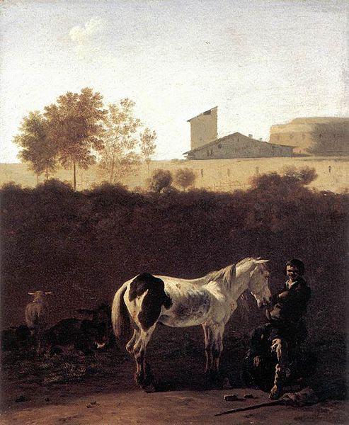 Karel Dujardin Italian Landscape with Herdsman and a Piebald Horse China oil painting art